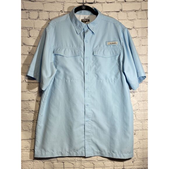 Habit 40+ Men's Solar Factor Short Sleeve Button Up Shirt Size M Light Blue - Picture 1 of 12